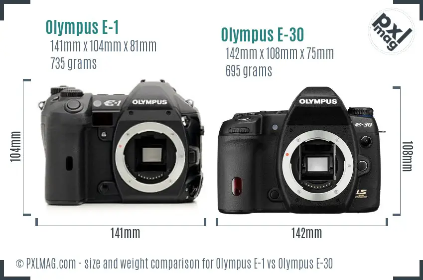 Olympus E-1 vs Olympus E-30 size comparison