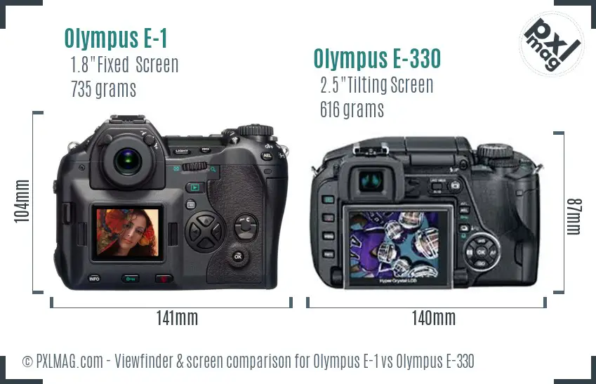 Olympus E-1 vs Olympus E-330 Screen and Viewfinder comparison