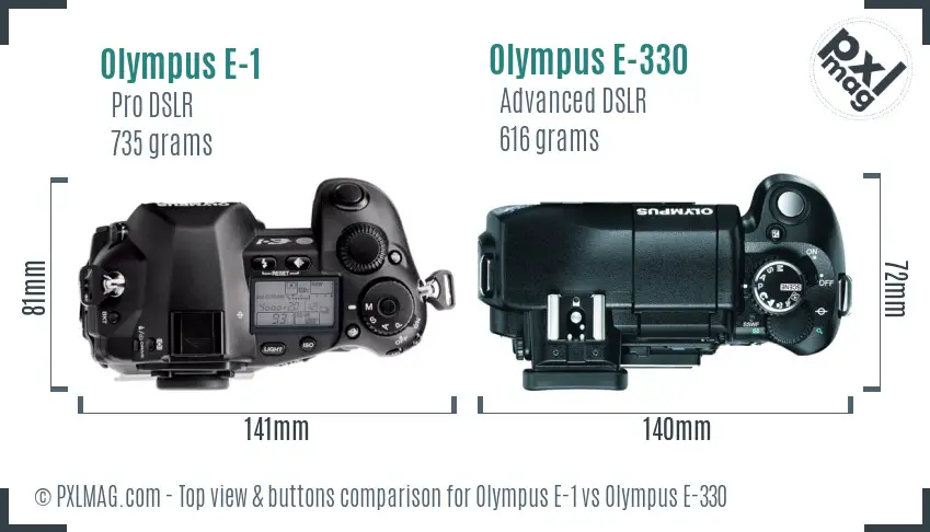 Olympus E-1 vs Olympus E-330 top view buttons comparison
