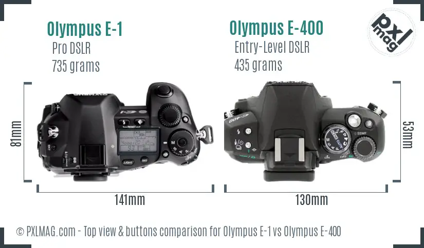 Olympus E-1 vs Olympus E-400 top view buttons comparison