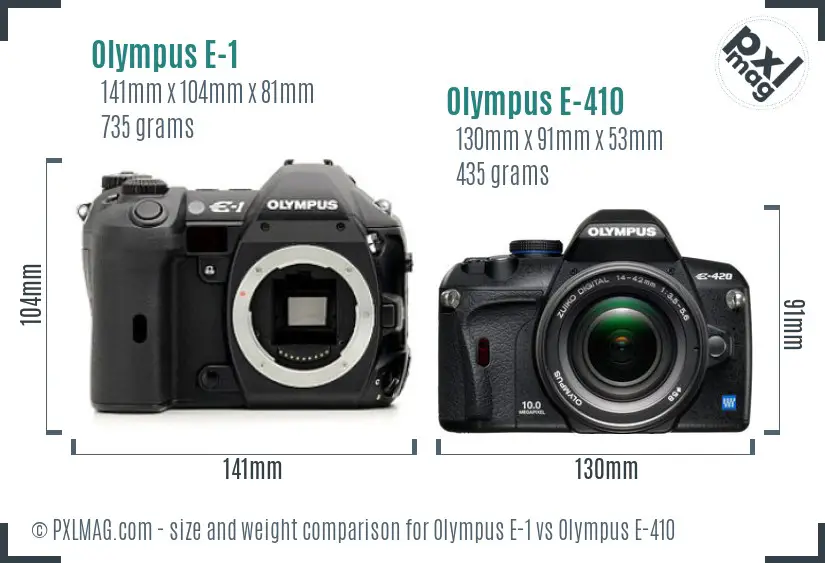 Olympus E-1 vs Olympus E-410 size comparison