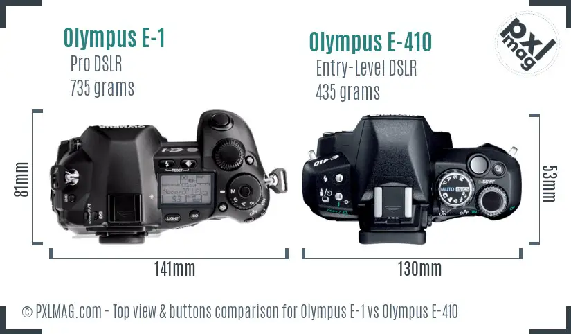 Olympus E-1 vs Olympus E-410 top view buttons comparison