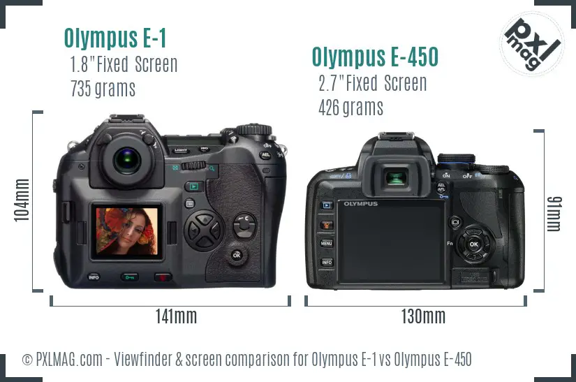 Olympus E-1 vs Olympus E-450 Screen and Viewfinder comparison