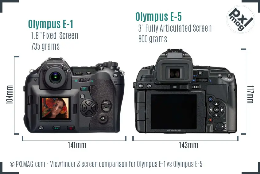 Olympus E-1 vs Olympus E-5 Screen and Viewfinder comparison