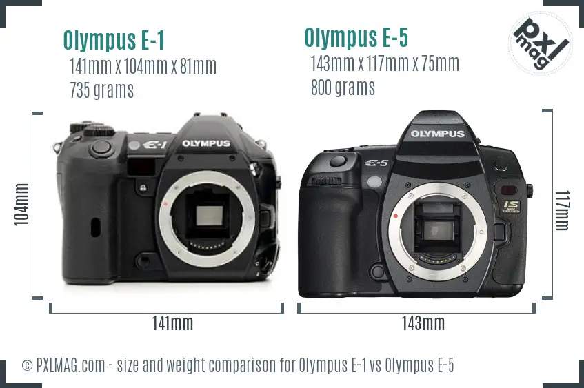 Olympus E-1 vs Olympus E-5 size comparison