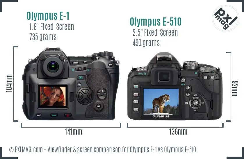 Olympus E-1 vs Olympus E-510 Screen and Viewfinder comparison
