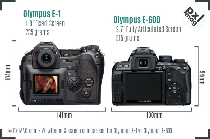 Olympus E-1 vs Olympus E-600 Screen and Viewfinder comparison