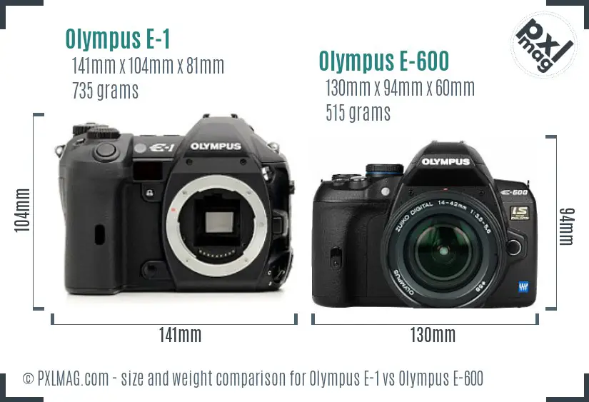 Olympus E-1 vs Olympus E-600 size comparison