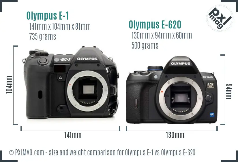 Olympus E-1 vs Olympus E-620 size comparison