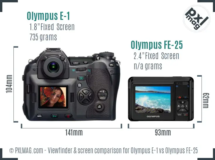 Olympus E-1 vs Olympus FE-25 Screen and Viewfinder comparison