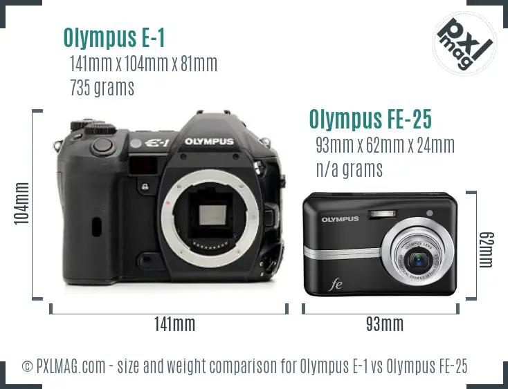 Olympus E-1 vs Olympus FE-25 size comparison