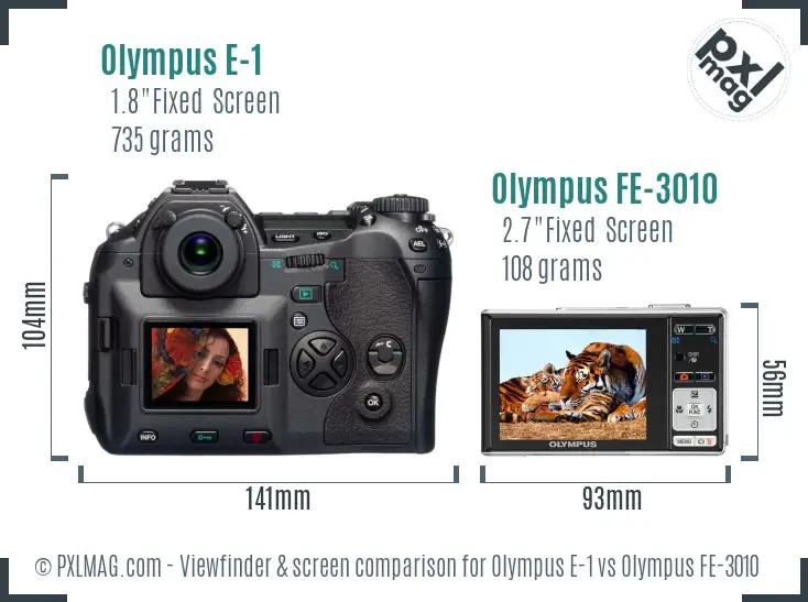 Olympus E-1 vs Olympus FE-3010 Screen and Viewfinder comparison