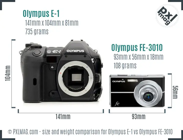 Olympus E-1 vs Olympus FE-3010 size comparison
