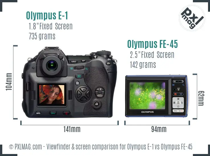 Olympus E-1 vs Olympus FE-45 Screen and Viewfinder comparison