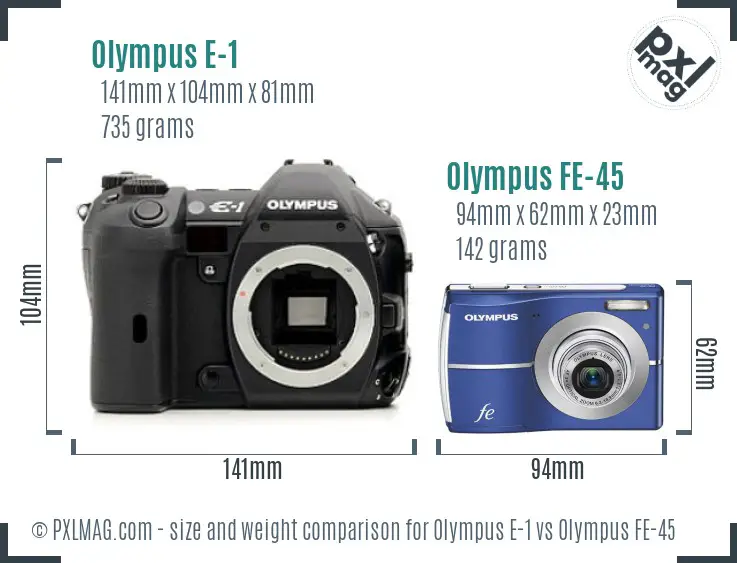 Olympus E-1 vs Olympus FE-45 size comparison