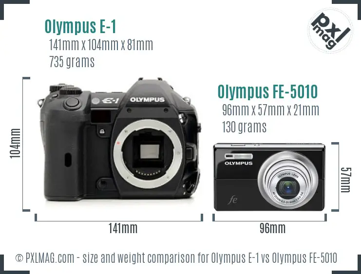 Olympus E-1 vs Olympus FE-5010 size comparison