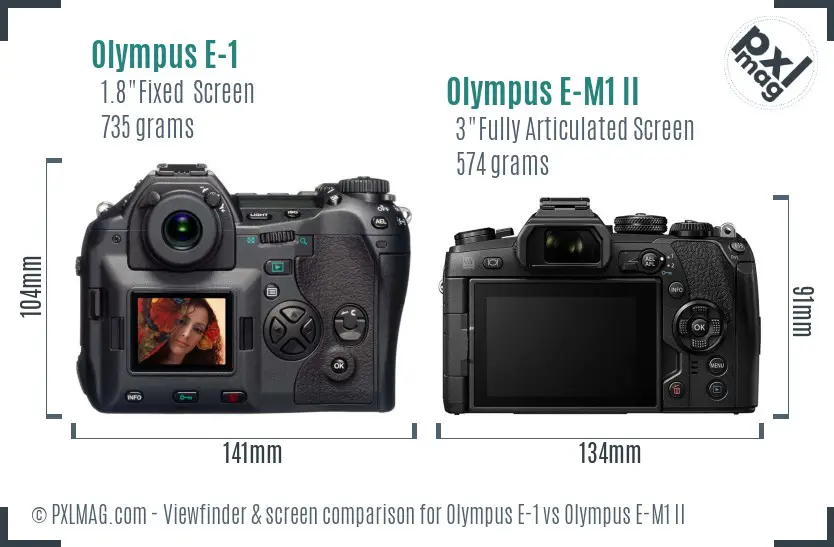 Olympus E-1 vs Olympus E-M1 II Screen and Viewfinder comparison