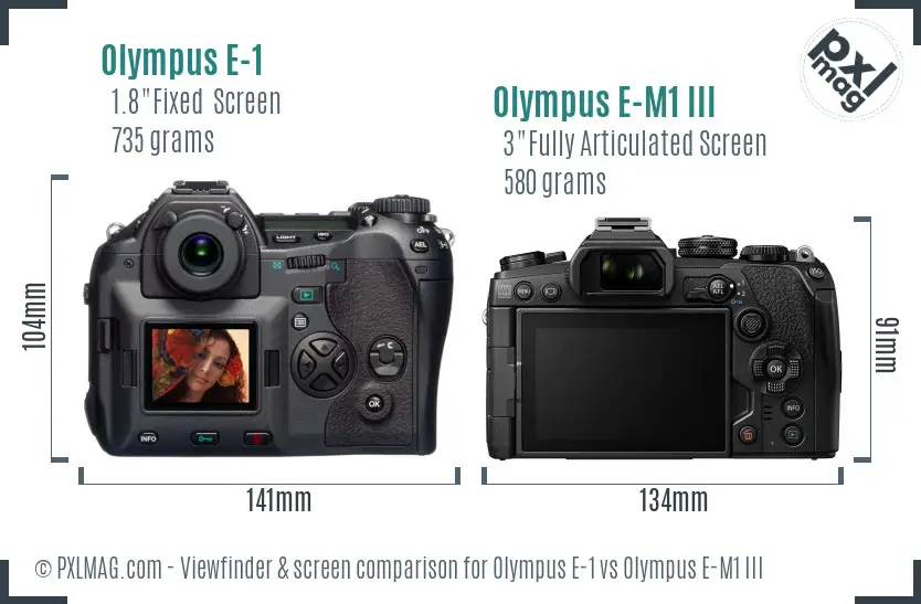Olympus E-1 vs Olympus E-M1 III Screen and Viewfinder comparison