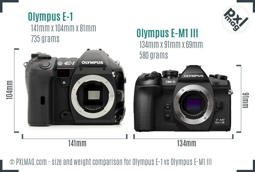 Olympus E-1 vs Olympus E-M1 III size comparison