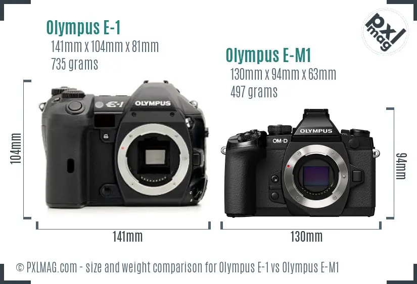 Olympus E-1 vs Olympus E-M1 size comparison