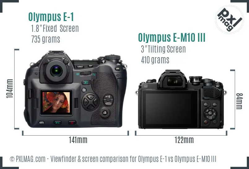 Olympus E-1 vs Olympus E-M10 III Screen and Viewfinder comparison