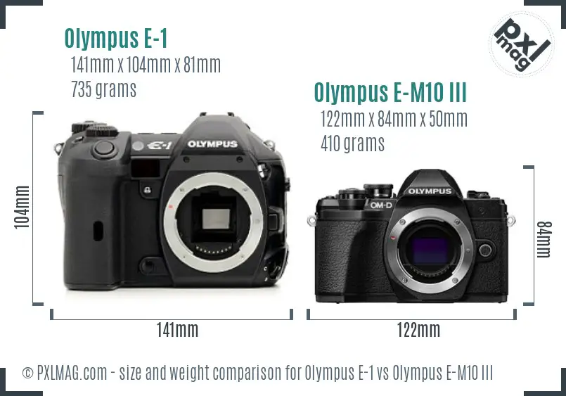 Olympus E-1 vs Olympus E-M10 III size comparison