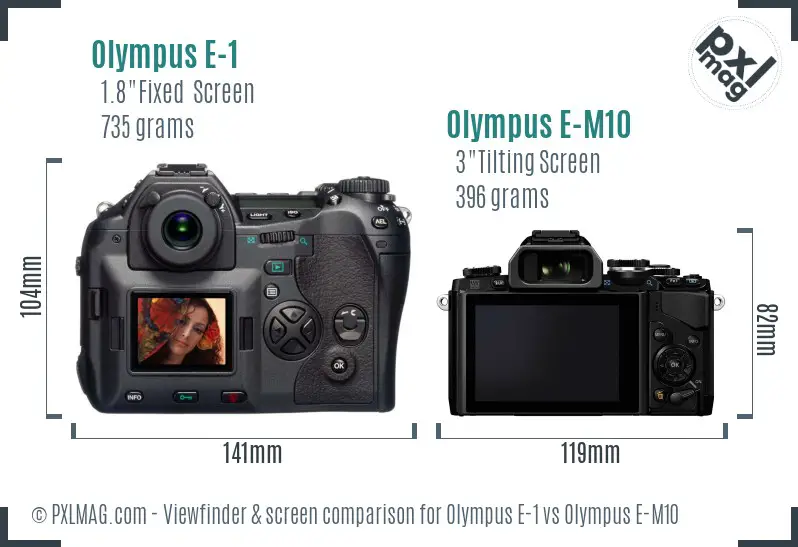 Olympus E-1 vs Olympus E-M10 Screen and Viewfinder comparison