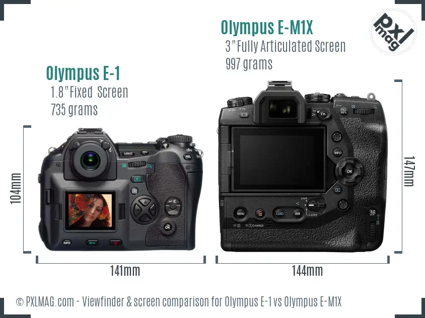 Olympus E-1 vs Olympus E-M1X Screen and Viewfinder comparison