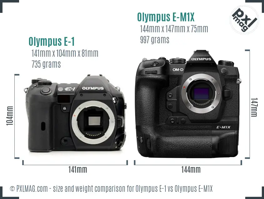 Olympus E-1 vs Olympus E-M1X size comparison