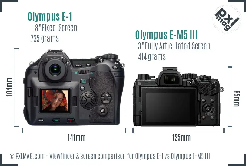 Olympus E-1 vs Olympus E-M5 III Screen and Viewfinder comparison