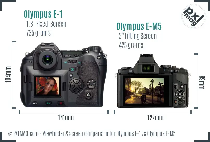 Olympus E-1 vs Olympus E-M5 Screen and Viewfinder comparison