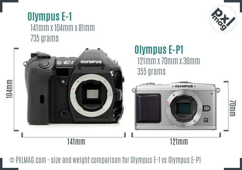 Olympus E-1 vs Olympus E-P1 size comparison