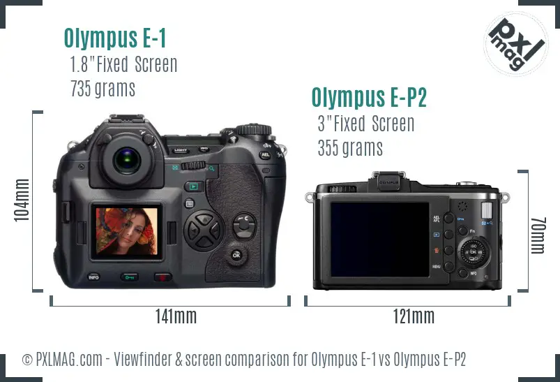 Olympus E-1 vs Olympus E-P2 Screen and Viewfinder comparison