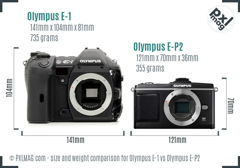 Olympus E-1 vs Olympus E-P2 size comparison