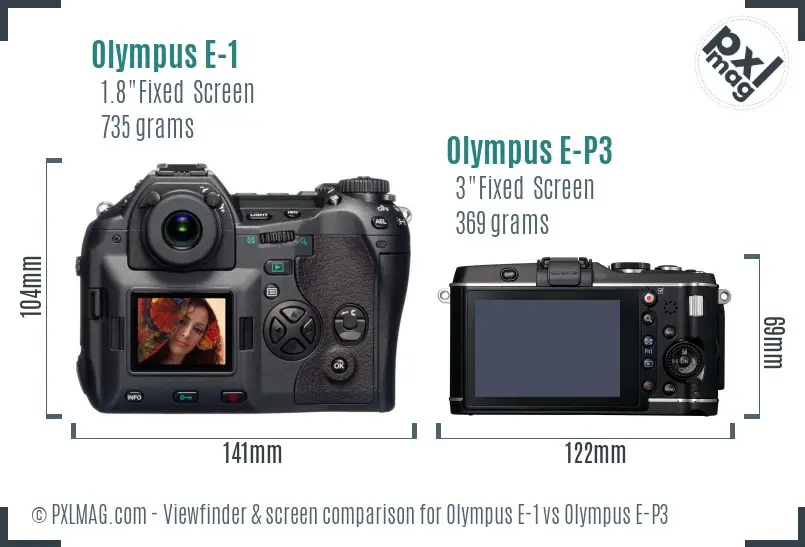 Olympus E-1 vs Olympus E-P3 Screen and Viewfinder comparison
