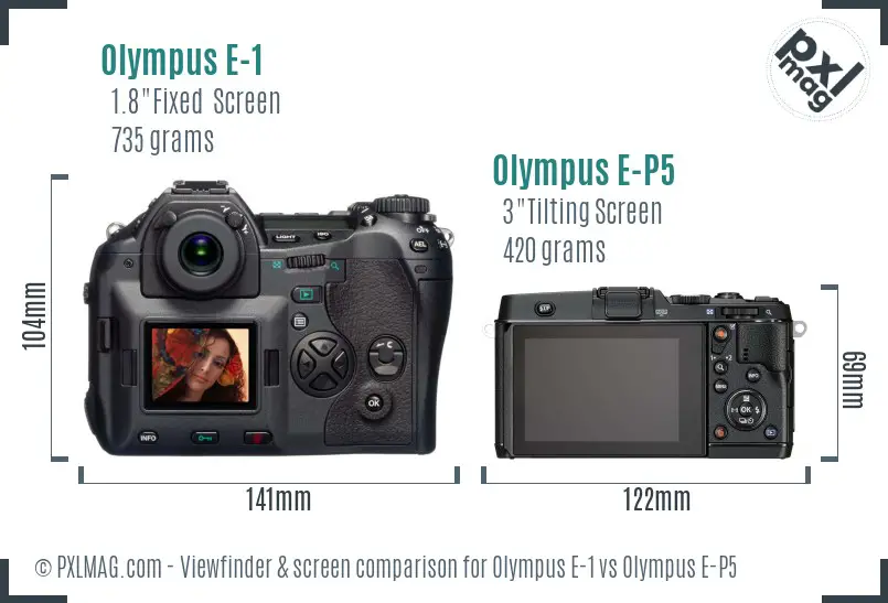 Olympus E-1 vs Olympus E-P5 Screen and Viewfinder comparison