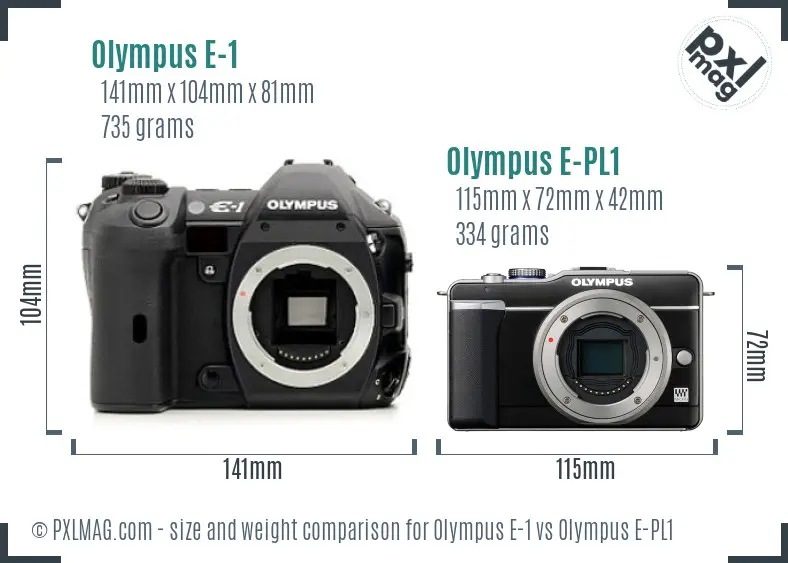 Olympus E-1 vs Olympus E-PL1 size comparison