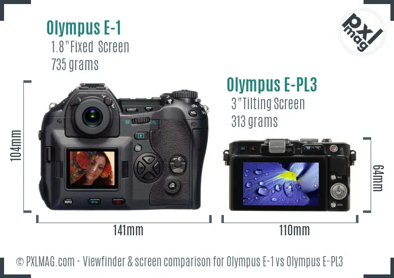 Olympus E-1 vs Olympus E-PL3 Screen and Viewfinder comparison