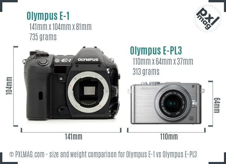 Olympus E-1 vs Olympus E-PL3 size comparison