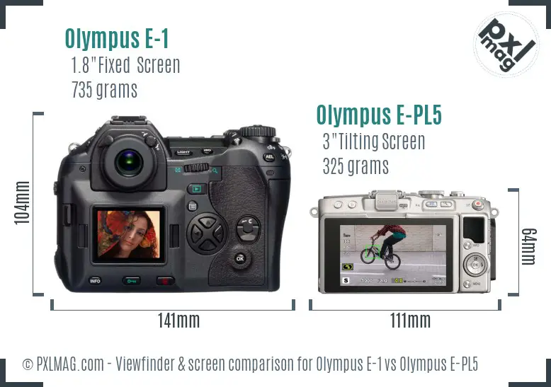 Olympus E-1 vs Olympus E-PL5 Screen and Viewfinder comparison