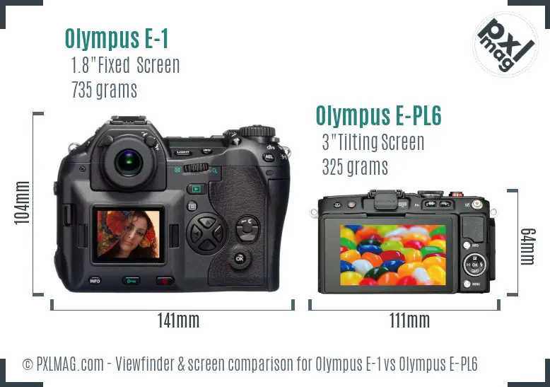 Olympus E-1 vs Olympus E-PL6 Screen and Viewfinder comparison