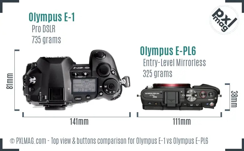 Olympus E-1 vs Olympus E-PL6 top view buttons comparison