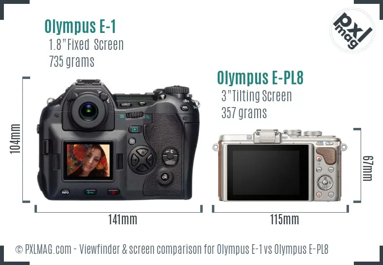 Olympus E-1 vs Olympus E-PL8 Screen and Viewfinder comparison