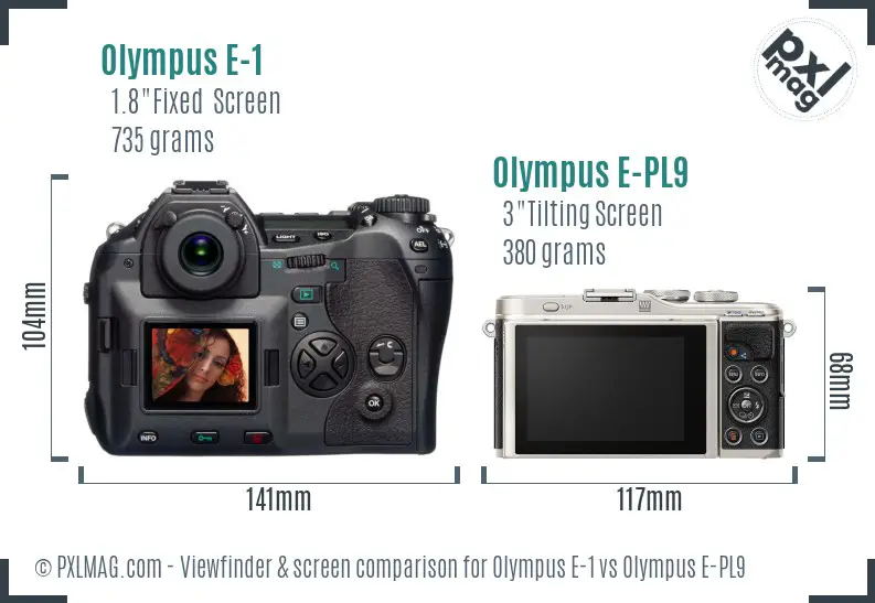 Olympus E-1 vs Olympus E-PL9 Screen and Viewfinder comparison