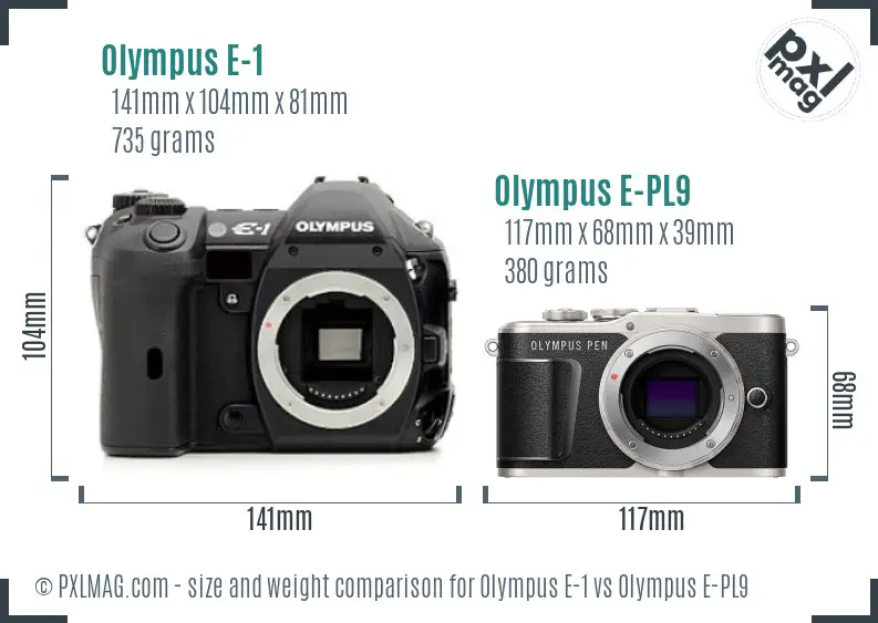 Olympus E-1 vs Olympus E-PL9 size comparison