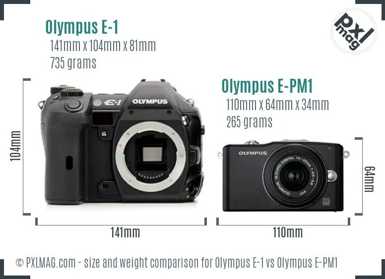 Olympus E-1 vs Olympus E-PM1 size comparison