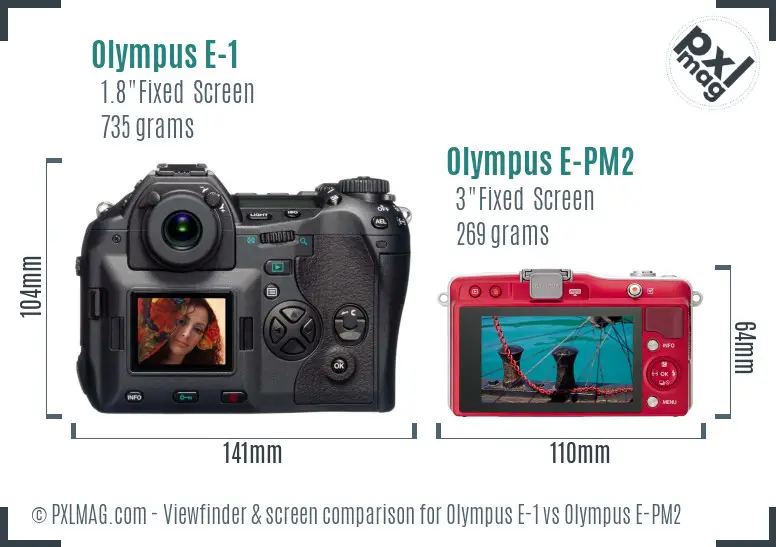 Olympus E-1 vs Olympus E-PM2 Screen and Viewfinder comparison