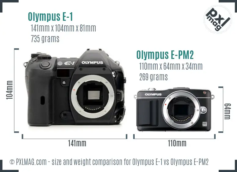 Olympus E-1 vs Olympus E-PM2 size comparison