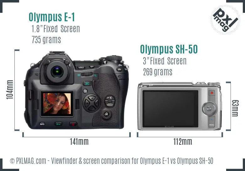 Olympus E-1 vs Olympus SH-50 Screen and Viewfinder comparison