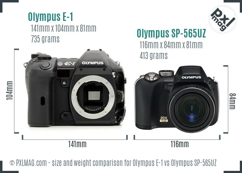 Olympus E-1 vs Olympus SP-565UZ size comparison